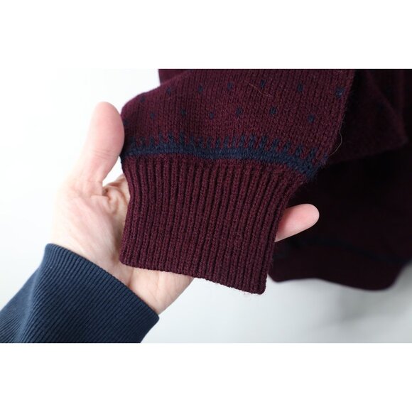 Vintage 90s Streetwear Mens XL Polka Dot Knit Crewneck Sweater Dark Purple - Picture 4 of 9